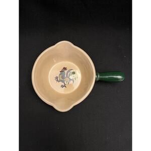 Vintage Homestead Metlox Poppytrail Green Rooster 6” Soup Gravy Handle Bowl
